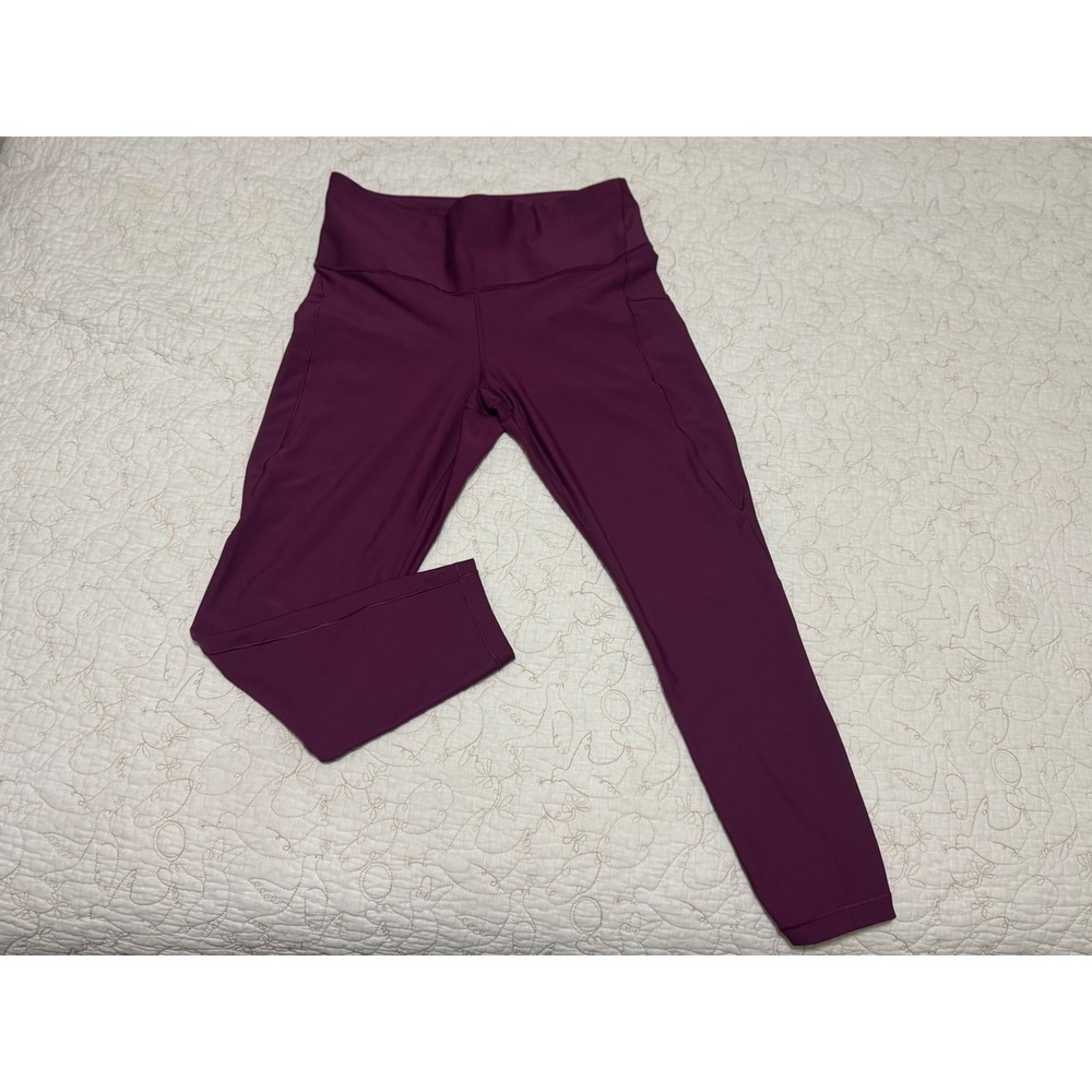 Athleta Interval Stash 7/8 Tight Leggings L Burgundy Purple Side Pockets Yoga